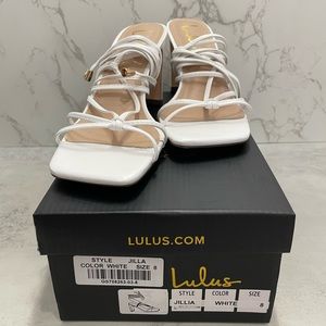 Lulu’s Jillia White Square Toe Lace Up High Heel Sandals